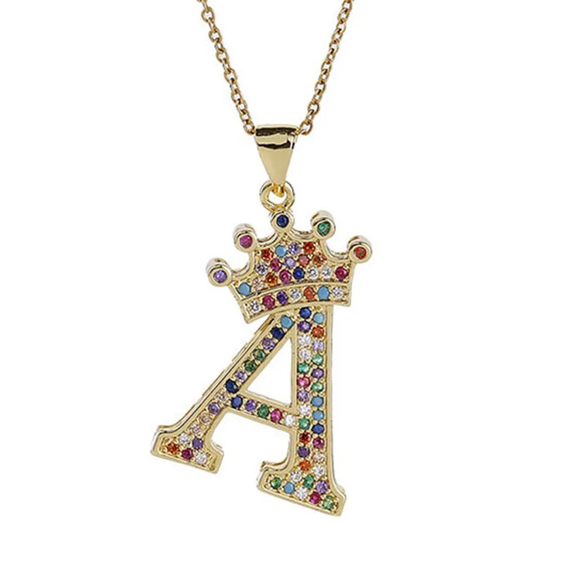 

Fashion Crown letters ABCDE Romantic Colorful Zircon Drip Enamel Chain Necklaces 2021 Coolstuff Jewelry for Neck Pendants Women