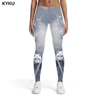 Женские леггинсы KYKU, белые эластичные леггинсы с принтом волка, повседневные Летние штаны для бодибилдинга