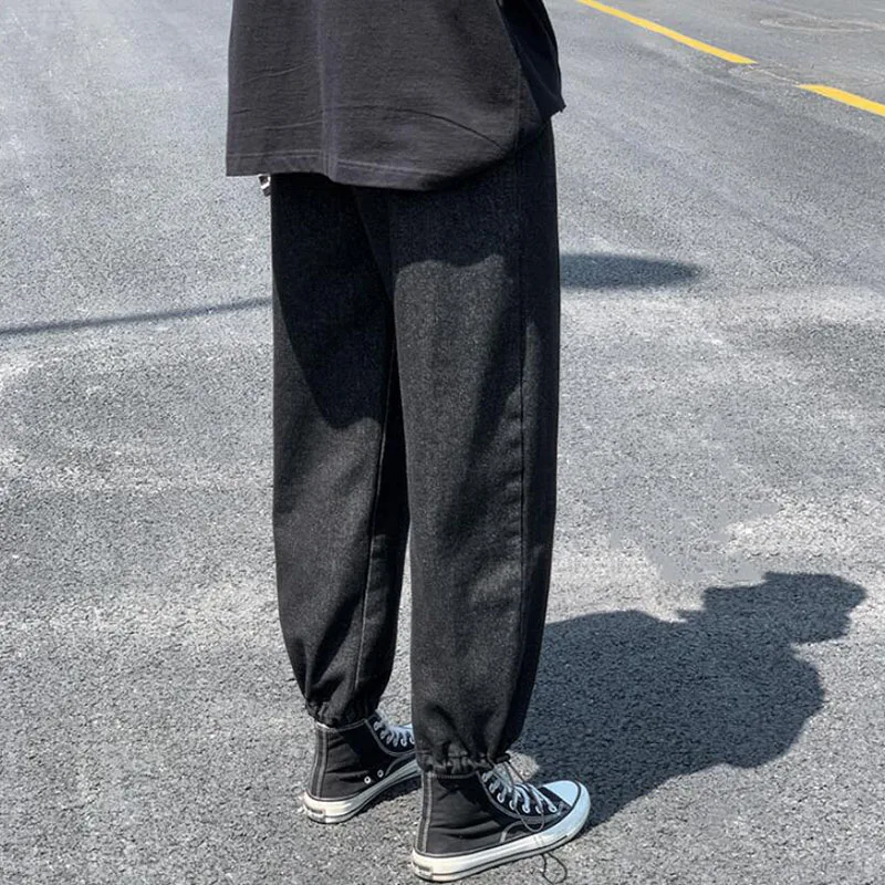 

Men Jeans Cargo Drawstring Bundle Trousers Denim Ankle-length Autumn Loose Leisure Trendy Teenager Ulzzang Adjusted Oversize 3XL
