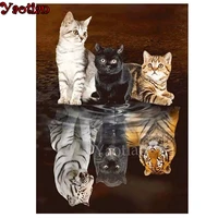 three cat reflecting tiger puzzle diamant 5d diamond painting full round 3d diamond embroidery mosaic diamond diy handwork art