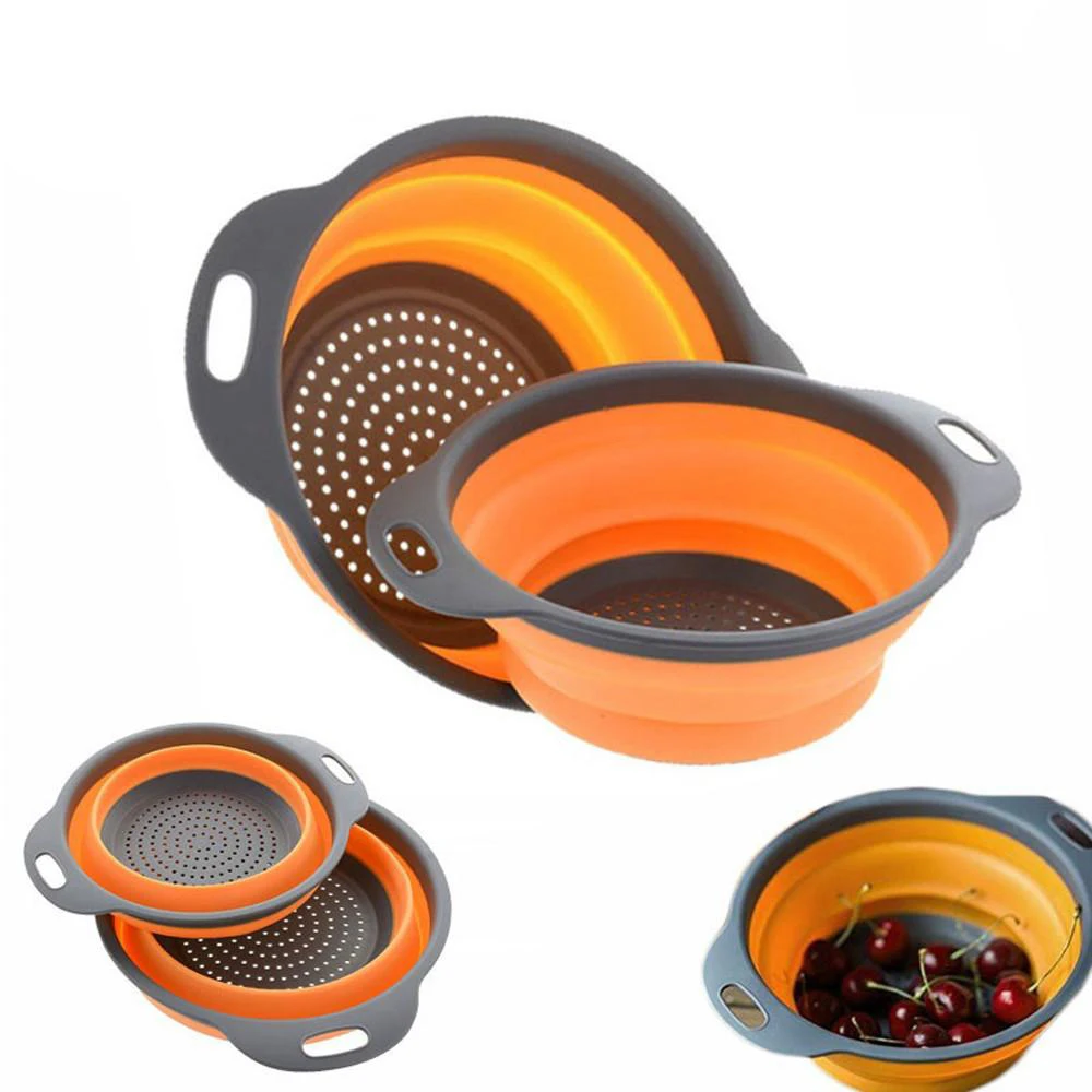 silicone folding drain basket creative retractable silicone fruit vegetable colander kitchen storage gadgets free global shipping