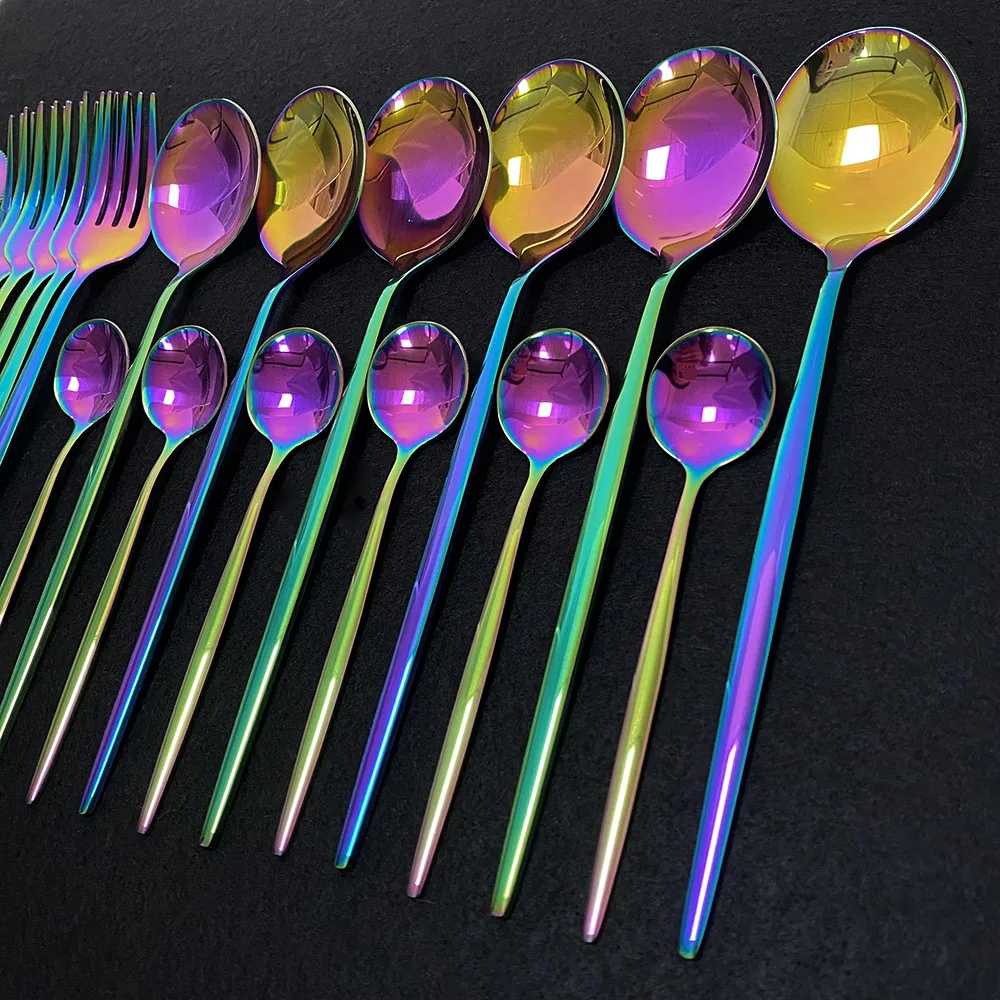 24 шт Радуга столовые приборы Нержавеющая сталь столовая посуда набор посуды