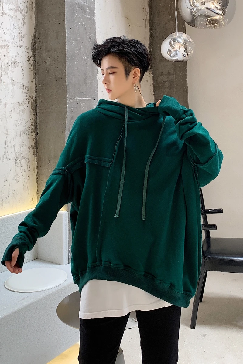 

Men Hoodies Sweatshirts Spring Irregular Stitching Asymmetrical Oblique Hem Design Bat Sleeve Loose Sweater Jacket Tide