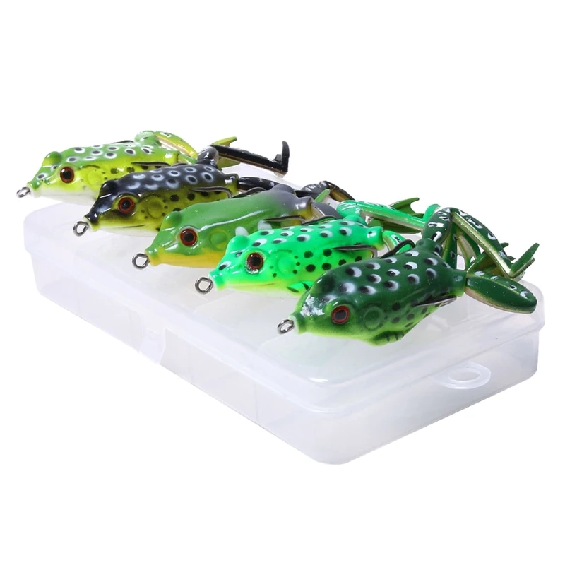 

5pcs Frog Lure Ray Frog Topwater Fishing Crankbait Lures Artificial Soft Bait 5.5cm 15g