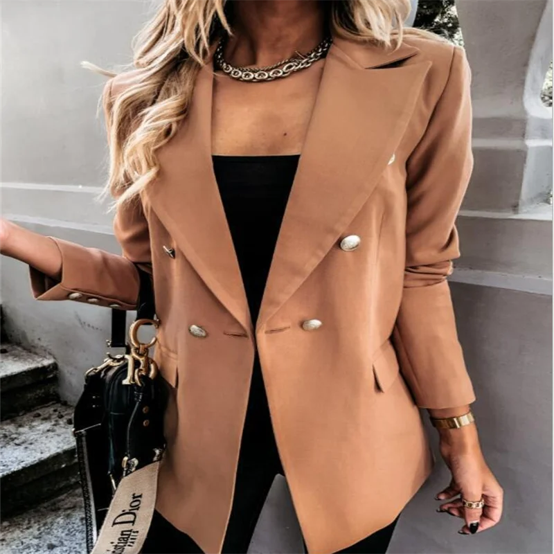 

2021 New European and American Fashion Casual Lapel Slim Cardigan Temperament Suit Jacket Women