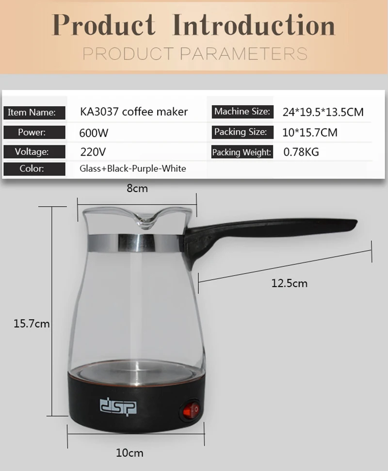 Glass Coffee Machine Turkey Coffee Maker Travel Electrical Coffee Pot Boiled Milk Coffee Kettle for Gift