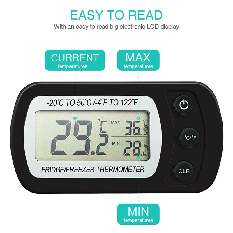 

1pcs Mini Waterproof Digital Refrigerator Thermometer Fridge Freezer With Magnet Hook Display Humidity Detector Hygrometer