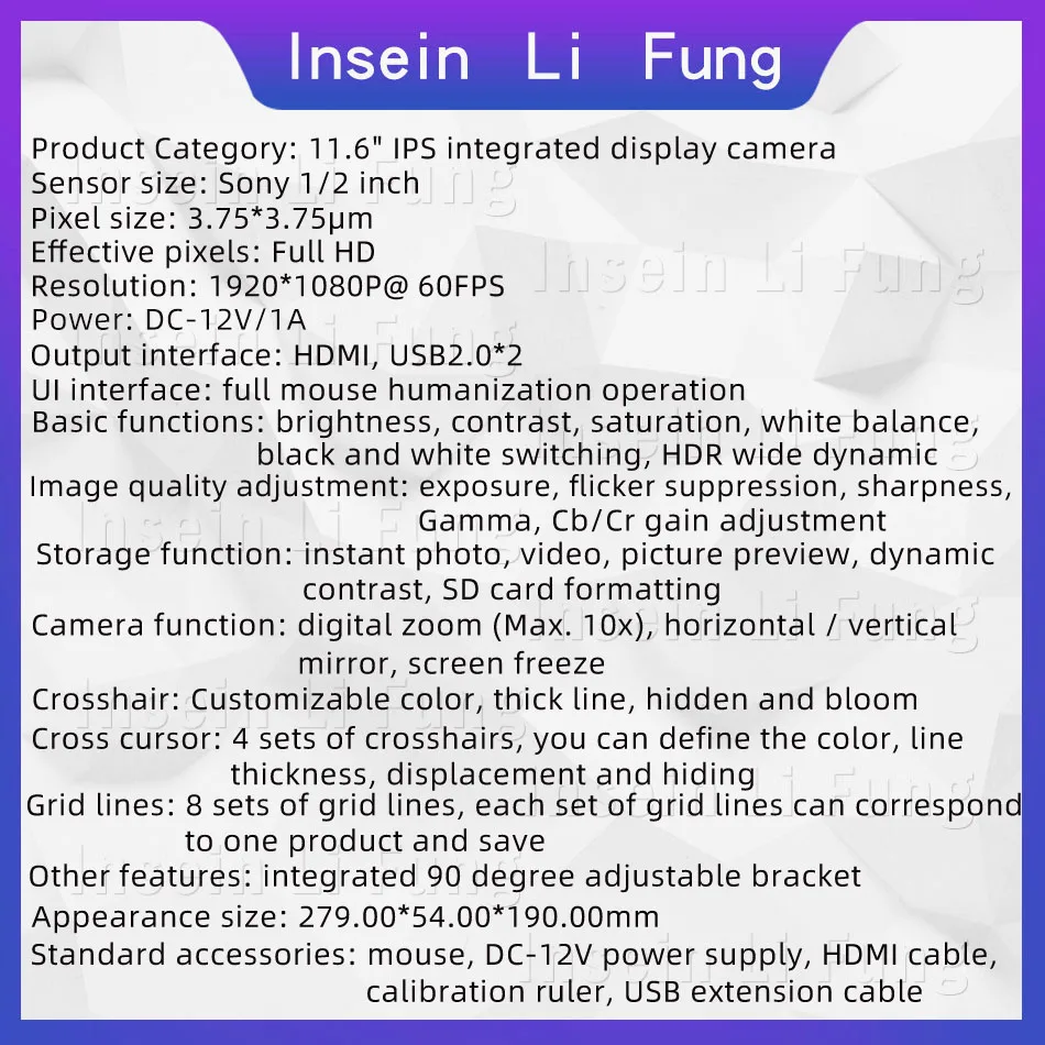 Full HD 1080P 11.6" IPS Integrated Display Camera HDMI 2D 3D Video Inspection Microscope with Measurement Magnifier USB Storage