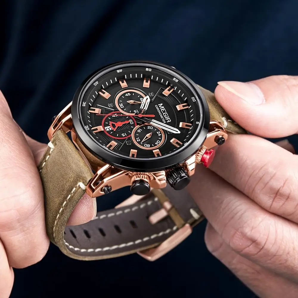 Часы наручные MEGIR Мужские кварцевые спортивные брендовые Роскошные