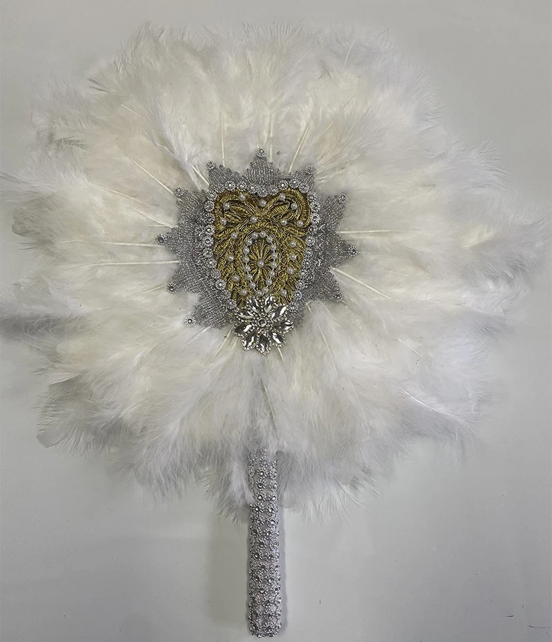1 шт. Ручной Веер в виде перьев индейки для танцев свадебное украшение с камнями