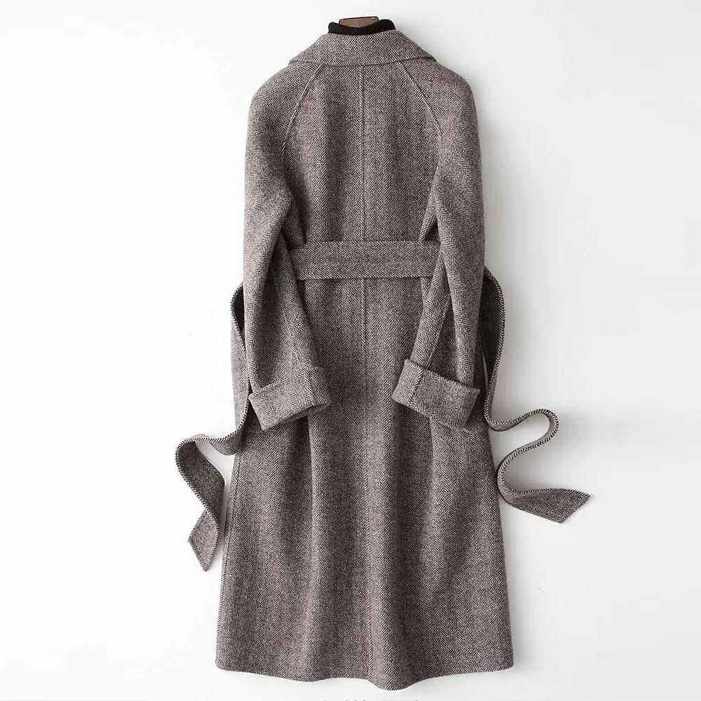 Новинка 2019 зимнее шерстяное пальто для женщин женское длинное Женское с поясом