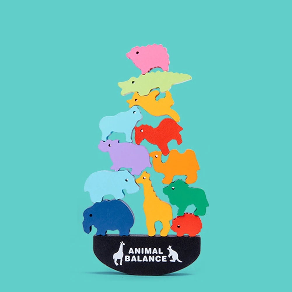 

Balance Building Blocks Assembling Stacks Game Animal Wooden Education Toy Puzzle Baby Early Educational Toy 12pcs