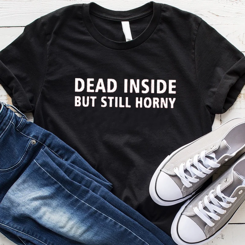 Новая повседневная короткая обычная футболка Dead Inside, но все еще роговые женские летние футболки Мягкая футболка Ulzzang Tee Прямая поставка