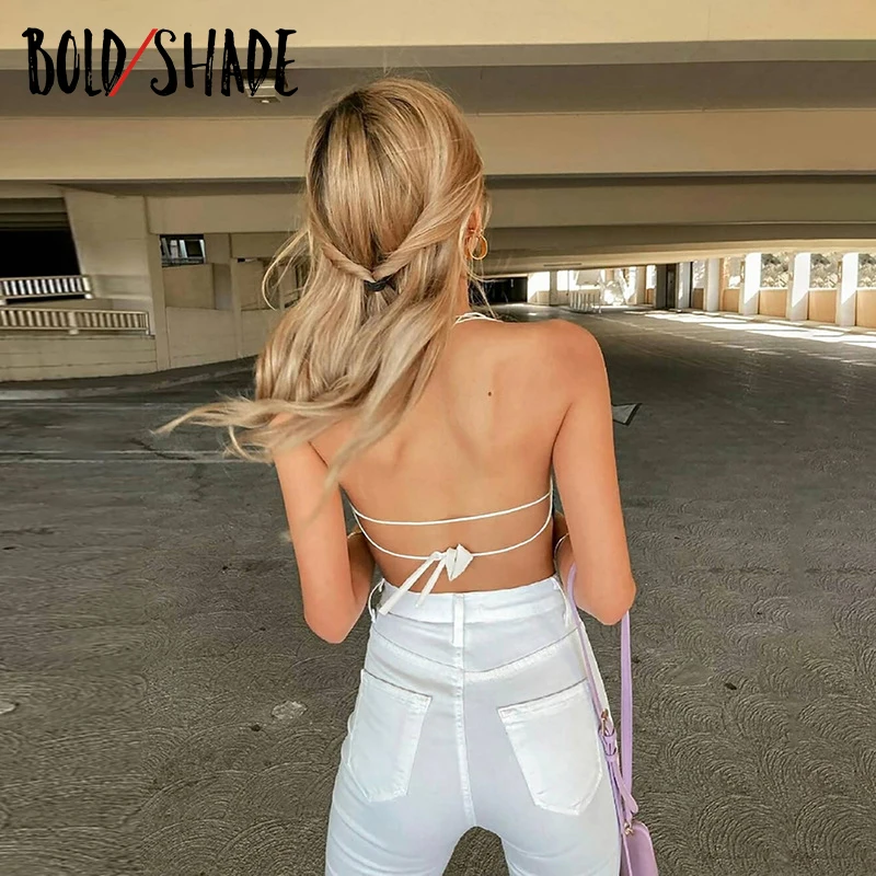 

Bold Shade 90s Grunge Streetwear Halter Tops Unicolor Backless Satin Bandage Sexy Vintgae Cami Women Indie Fashion Hot Clubwear
