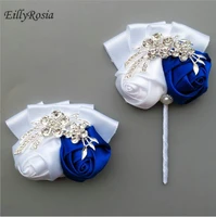 satin ribbon bridesmaid wrist flower bracelet groom boutonniere jewelry crystals customized color elegant wedding accessories