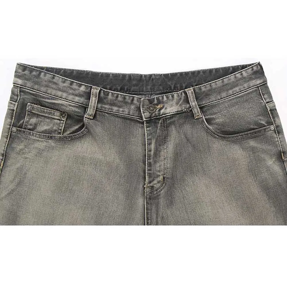 Retro Baggy Jeans Men Casual Straight Trend Distressed Denim Streetwear Trousers Gray Plus Size Stretch Pants