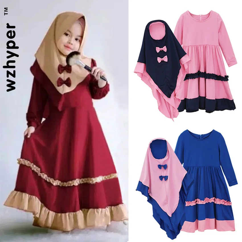 

Абая детей мусульманское платье для девочки дети Дубай, кафтан, Исламский Одежда рамад кимоно Jubba Ближнего Востока шарф