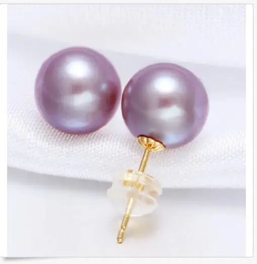 

free shipping gorgeous 9-10mm south sea round lavender pearl earring