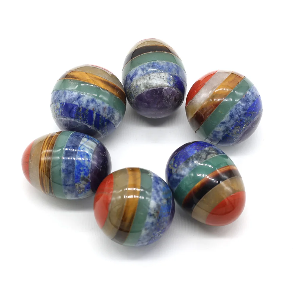 

Natural Stone Beads Ball Ellipsoid 7 Chakra Reiki Healing Stone Charm Crystal Lapis Jewelry for Home Ornaments Gifts
