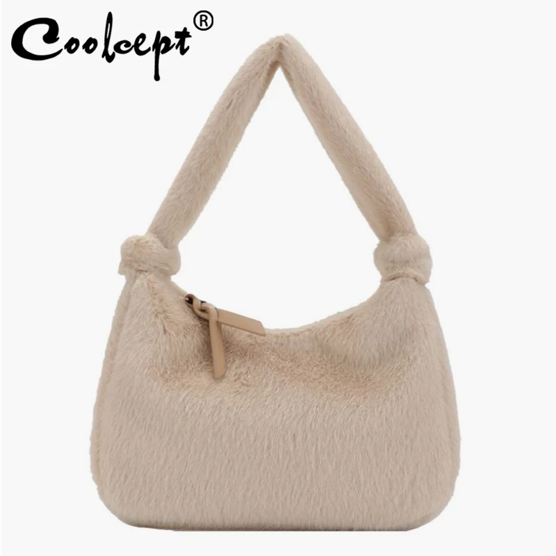 

Coolcept Fashion Armpit Bag Plush Handbag For Winter Women Ins Style Bags Daily Phone Bag For Girls Club Simple Mini Bag