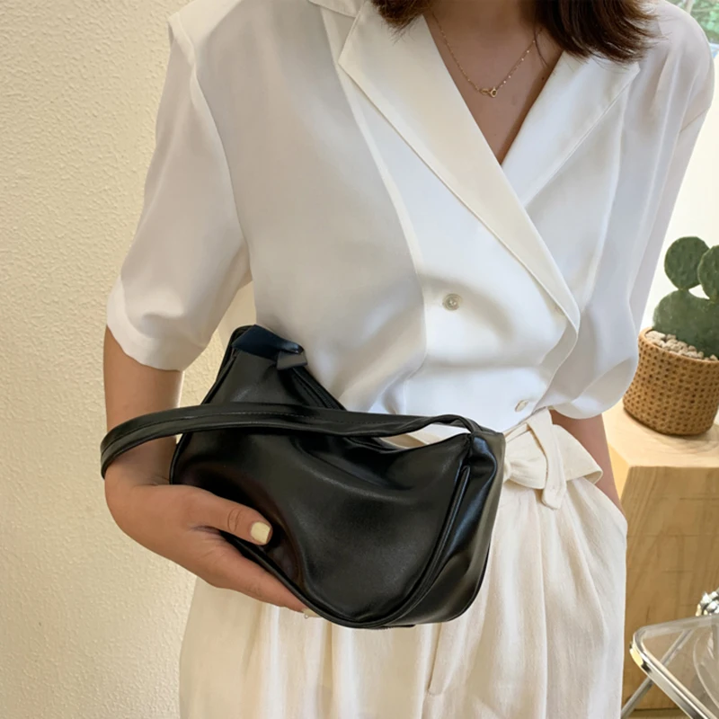 

Small Solid Color PU Leather Shoulder Bags For Women 2021 Summer Simple Handbags and Purses Female Tote Bags