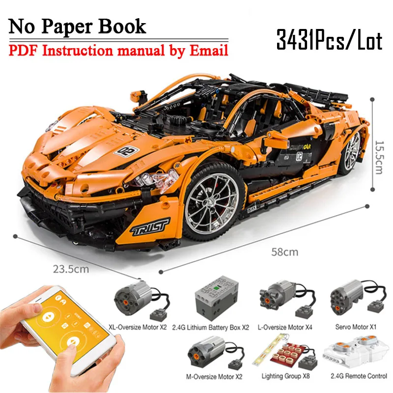 Orange Ver. With PF Technic MOC-3918 Veneno Roadster Совместимость с 20087 RC APP управление строительные блоки кирпичи DIY День рождения Обучающие игрушки, подарки - Цвет: Orange Ver. With PF