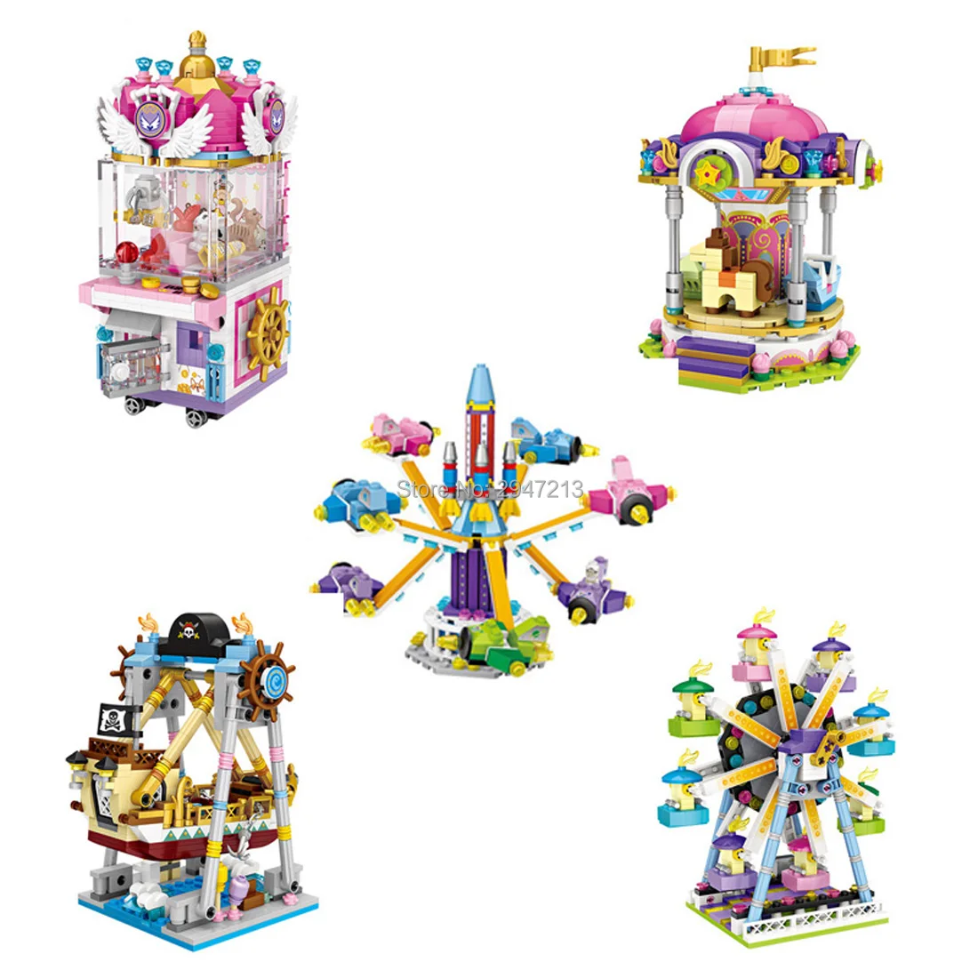 

hot lepining city architecture Catcher pirate ship Merry-Go-Round Rotating stackable aircraft mini micro diamond block toys gift