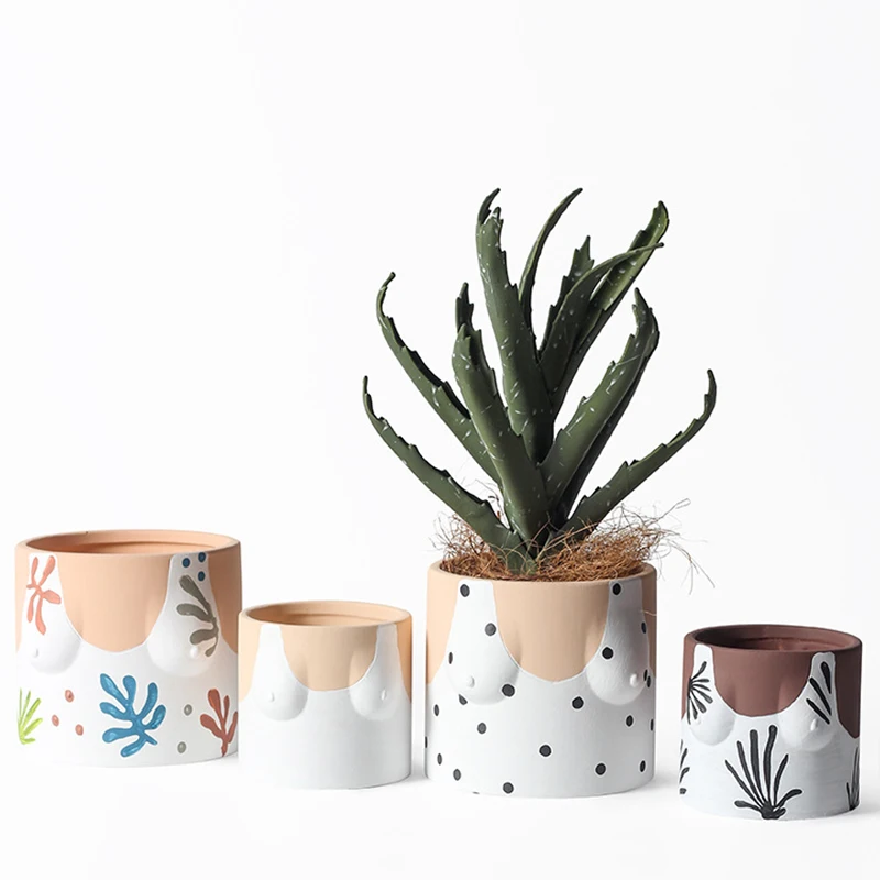 

Korean Ins Simple Painted Swimsuit Ceramic Flower Pot Fashion Green Plant Basin Art Flower Arrangement Home Creative Gardening