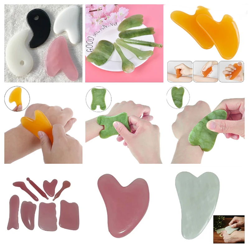 

1pc Beeswax/Quartz/Jade Scraping Massage Scraper Face Massager Acupuncture Gua Sha Board Acupoint Face Eye Care SPA Massage Tool