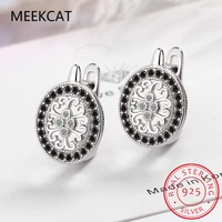 meekcat classic 925 sterling silver round black trendy spinel engagement hoop earrings for women fine jewelry bijoux brincos