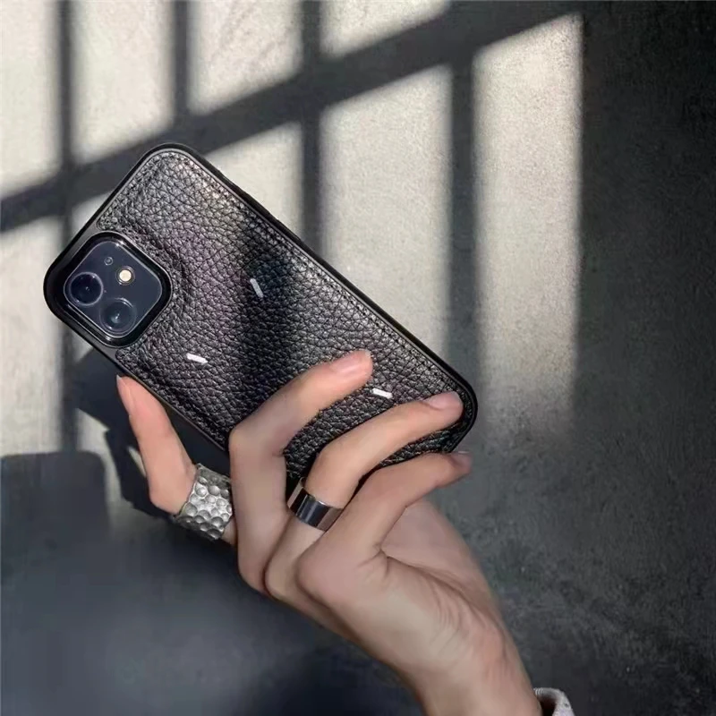 

Luxury brand embroidery Lychee pattern leather Phone Case For iPhone 12 Pro Max MiNi 7 8 Plus X XS XR 11 SE 2 10 Back Cover Capa