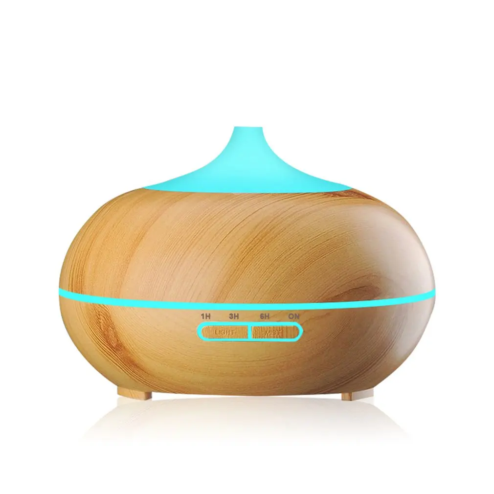 

550ml Remote Control Ultrasonic Air Humidifier Aroma Essential Oil Diffuser with Wood Grain 7 Color Changing LED Lights