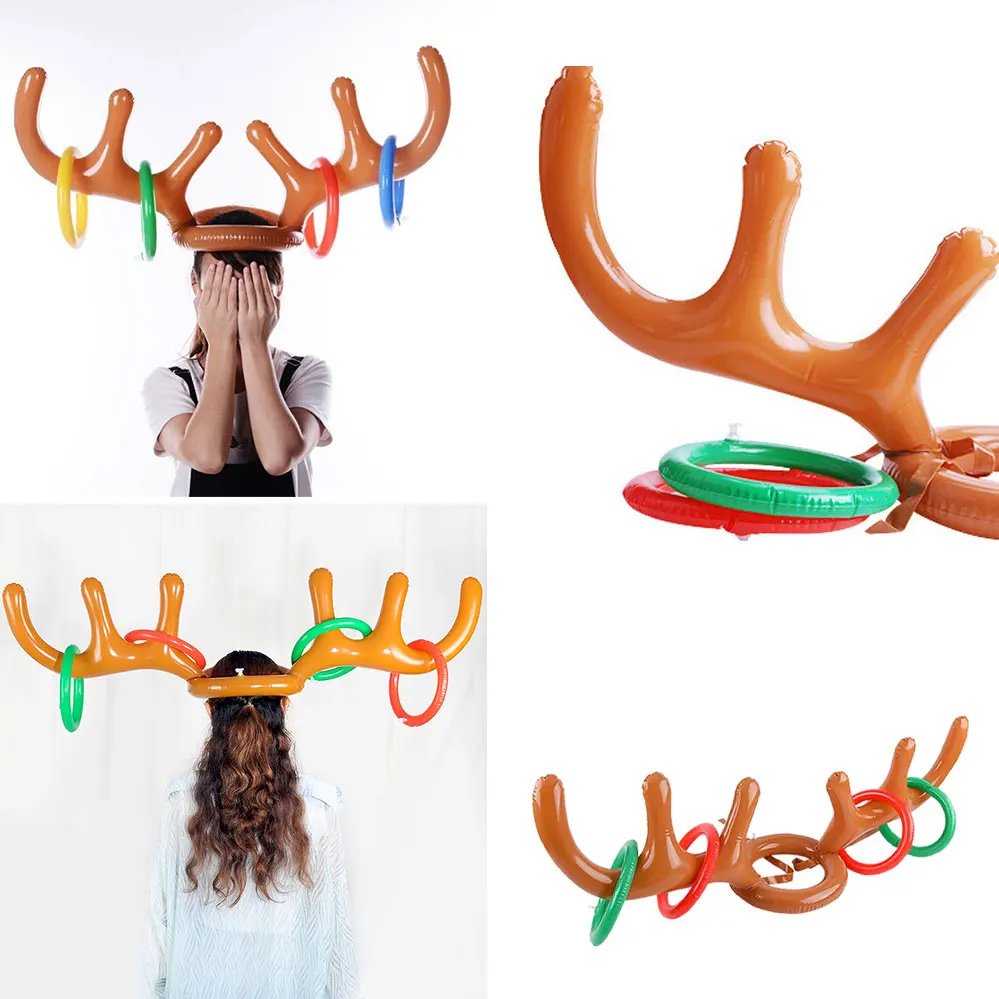 Надувной Санта Забавный оленьи рога кольцо для шляпы Toss Рождество праздник