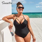 SEASELFIE женский черный слитный купальник с лямкой на шее, женский сексуальный Монокини большого размера с вырезами, купальный костюм, новинка 2022, пляжный купальник