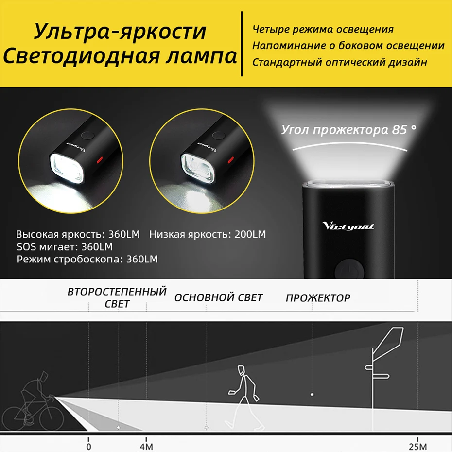 Для велосипеда victgoal светильник USB Перезаряжаемый передний светодиодный водонепроницаемый велосипедный флэш-светильник для велосипедных фонарей головной светильник задний светильник