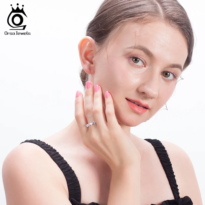 ORSA JEWELS, Настоящее серебро, мерцающее, классические кольца для женщин, Круглый, полный, высший сорт, кубический цирконий, изысканные, вечерние, кольцо SR189