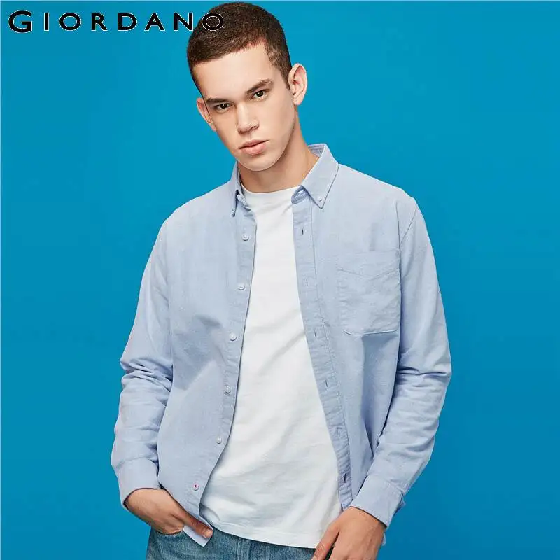 Giordano мужская приталенная рубашка slim fit，из натурального хлопка с длинными
