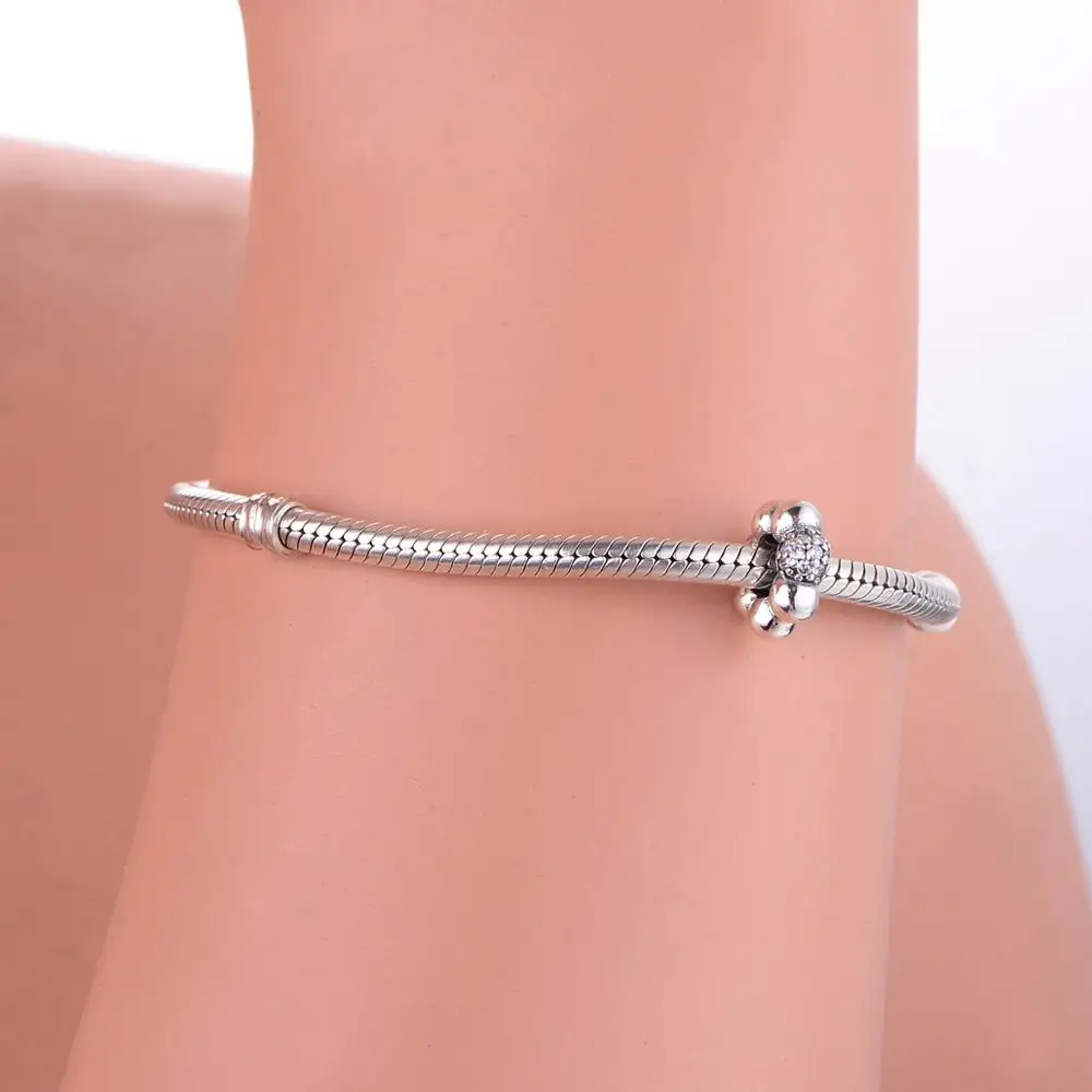 

925 Sterling Silver Polished Pave Spacer Charms Beads Fit Original Pandora Charm Bracelet Necklace DIY Jewelry Making berloque