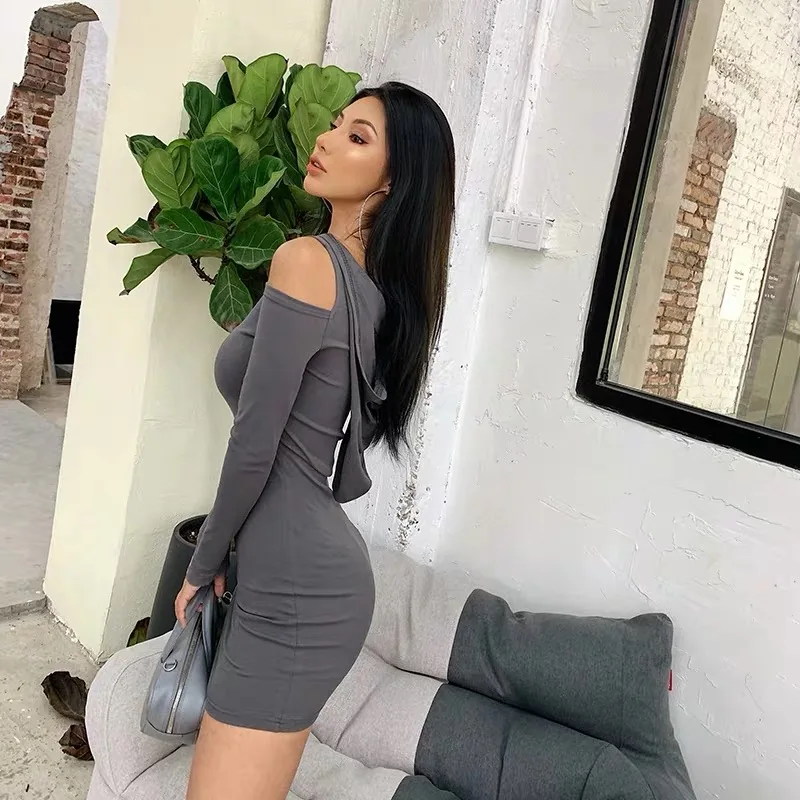 Женское платье с открытыми плечами и длинным рукавом XIBANI облегающее пикантное