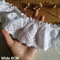 8cm wide white cotton lace embroidered fabric skirt hem neckline cuff collar ruffle trim diy dress apparel sewing fringe ribbon