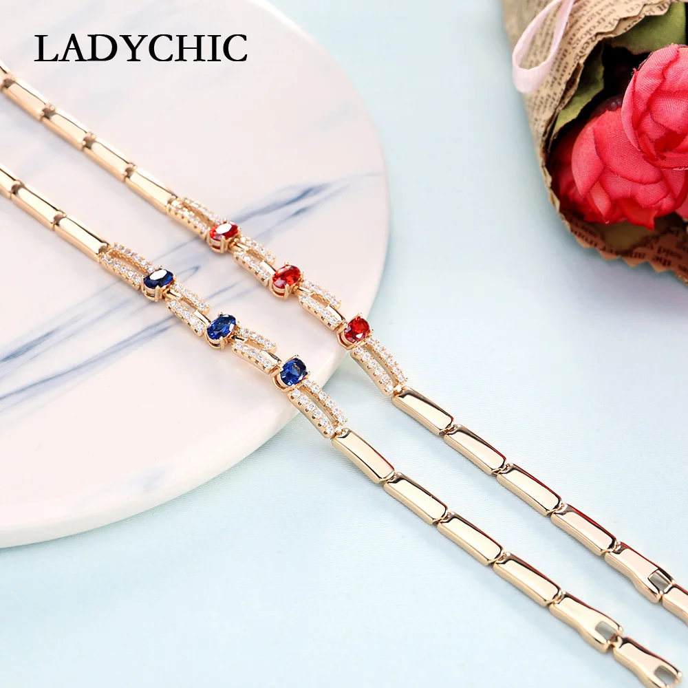 Женские и мужские браслеты LADYCHIC с синим красным фианитом свадебный браслет