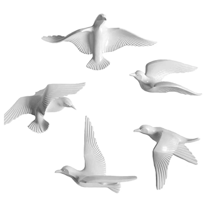 

5PCS Seagull Wall Decor Resin Flying Bird Sculpture 3D Wall Art Ornament Decoration Wall Stickers for Home Decor