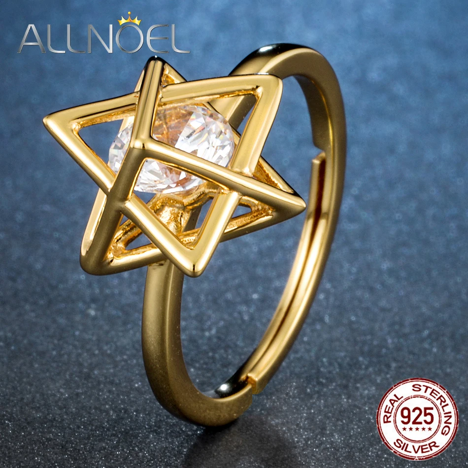 ALLNOEL 925 пробы Серебряное кольцо из циркона геометрическое со звездным дизайном