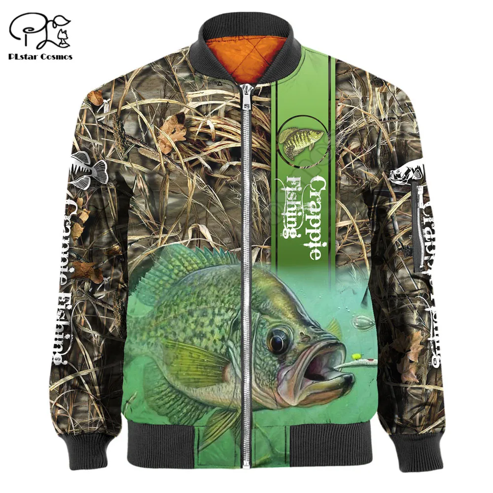 

Mens Unisex 3d Crappie Fishing Love Jackets Print zipper Flight Jacket casual unisex Harajuku women Streetwear thick coat