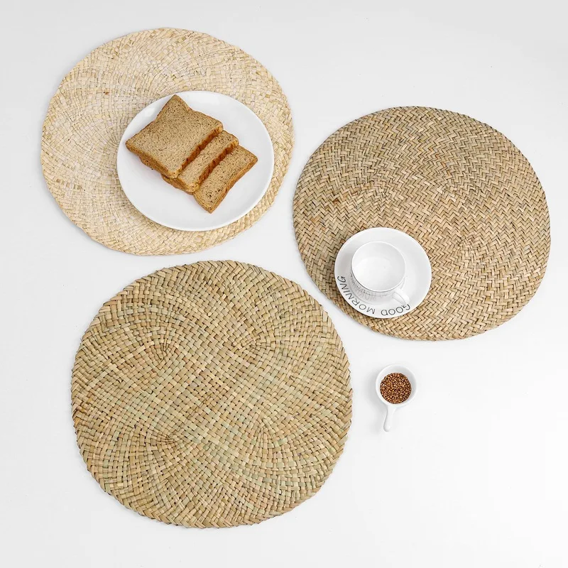

Heat-resistant Straw Mats Handmade Rattan Woven Table Mats Home Kitchen coasters set placemats for table nordic kitchen
