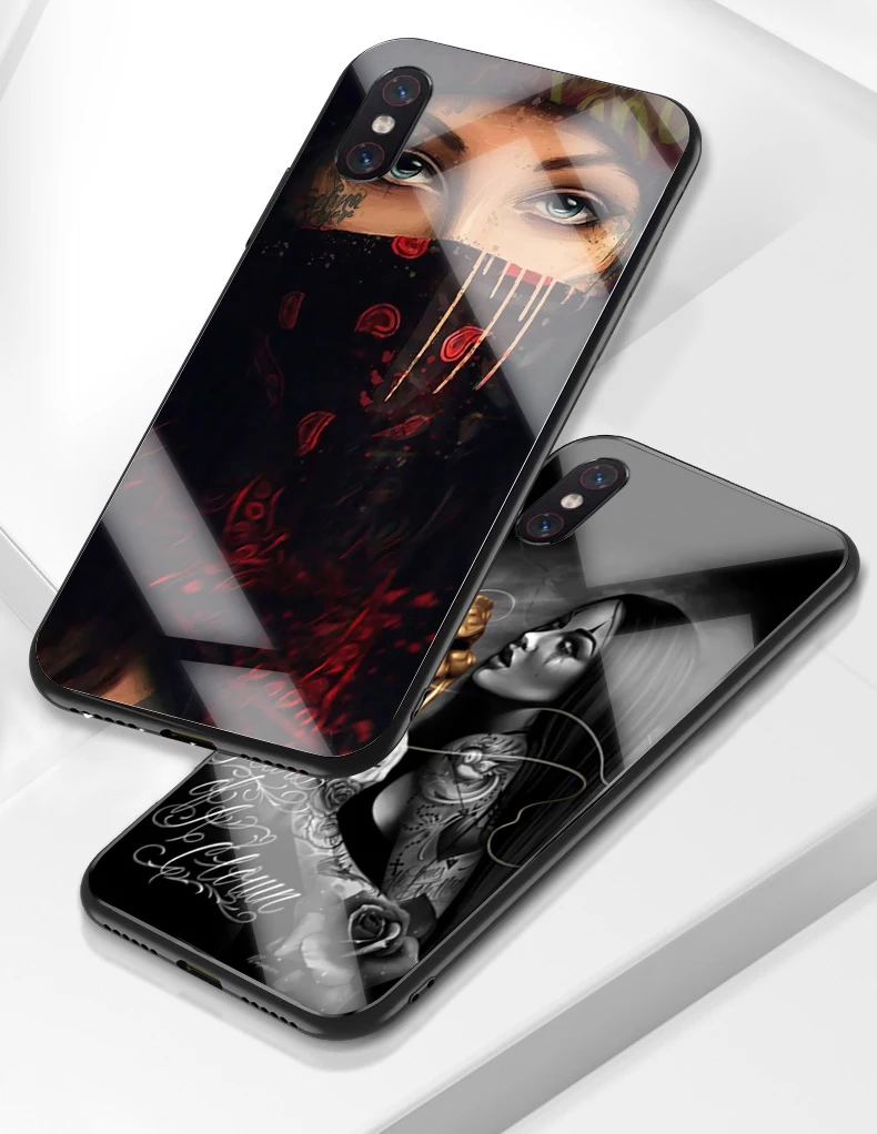96W Sleeve Tattoo Girl Glass Case for Xiaomi 8 Lite 9 A1 A2 5X 6X F1 Redmi 4X 6A Note 5 6 7 Pro |
