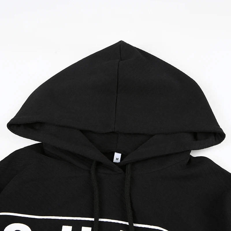 HEYounGIRL Casual Harajuku Crop Top Hoodie Long Sleeve Black Hoodies Sweatshirt Women Printed Loose Streetwear Pullover Autumn