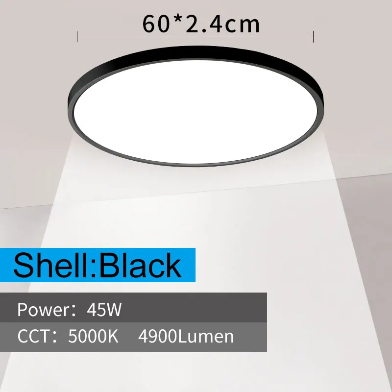 Black 45W-5000K Современный светодиодный потолочный светильник D480mm D600mm Home Lighting 5000 K, лампа для кухни, спальни, ванной комнаты, ультратонкая потолочная лампа для монтажа на поверхности - Цвет корпуса: Black 45W-5000K