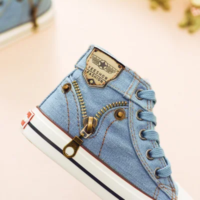 Shengxuanny New Arrived Size 25-37 Children Shoes Kids Canvas Sneakers Boys Jeans Flats Girls Boots Denim Side Zipper | Детская одежда