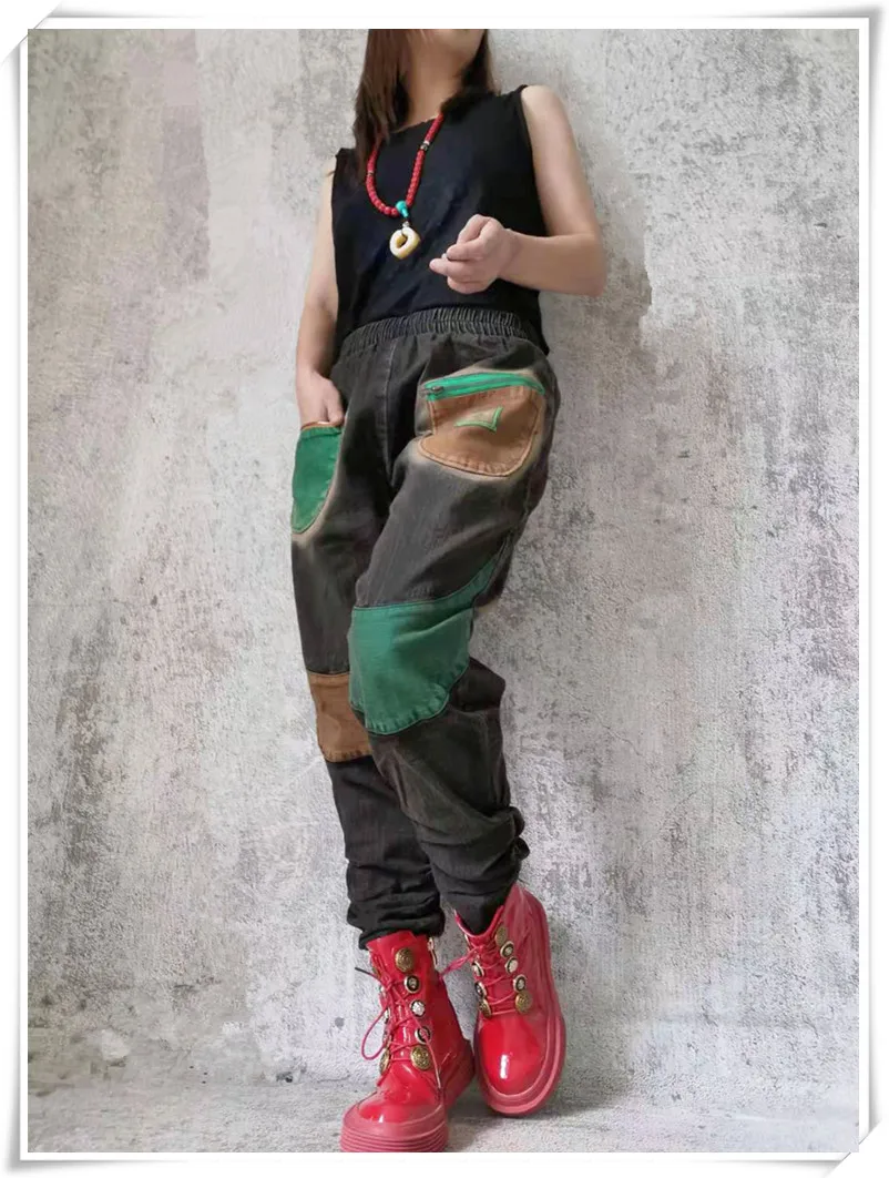 QING MO Fashion Brand Women Denim Pants 2021 Women Knee Patch Pants Female High Elastic Waist Jeans ZQY7002